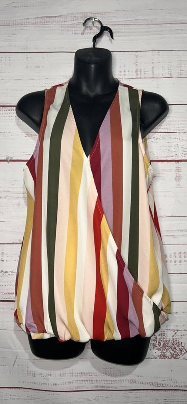 Label By Rachel Roy Multi Stripe Women’s Faux Wrap Tank Medium
